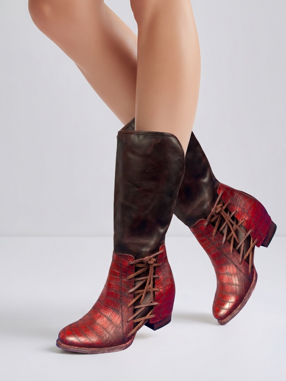 🔥🦅NWOB |•FREEBIRD BY STEVEN•| 'Castle' Burgundy Croc Boots Size 11